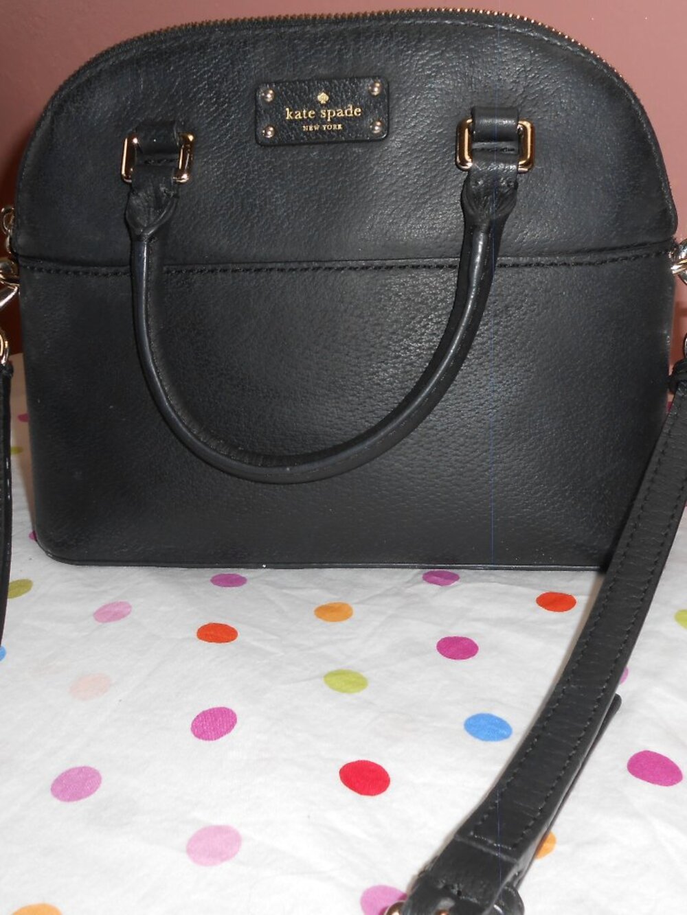 VGC Kate Spade Black Leather Dome Satchel Handbag Gold Hardware
